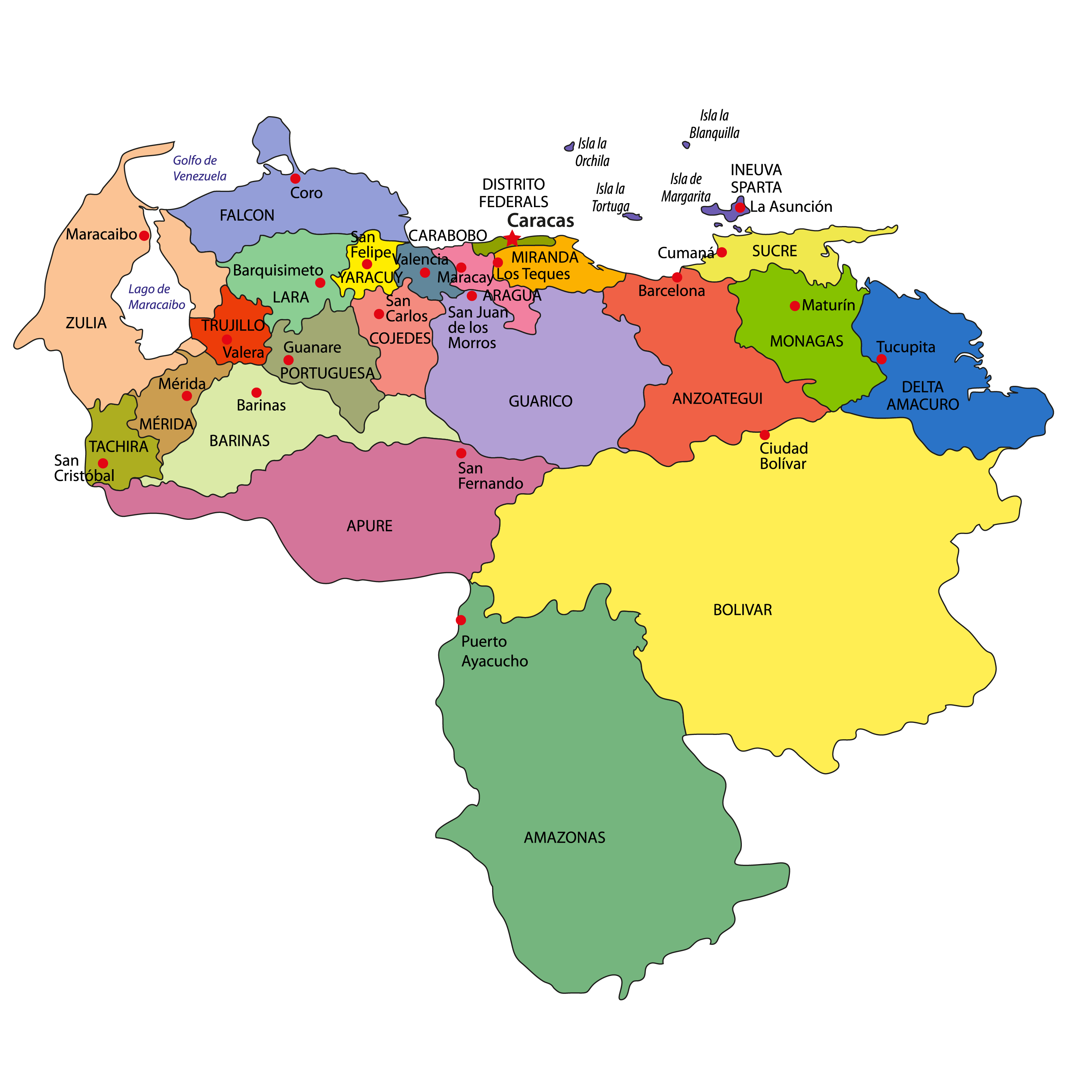 Mapa político de los estados de Venezuela